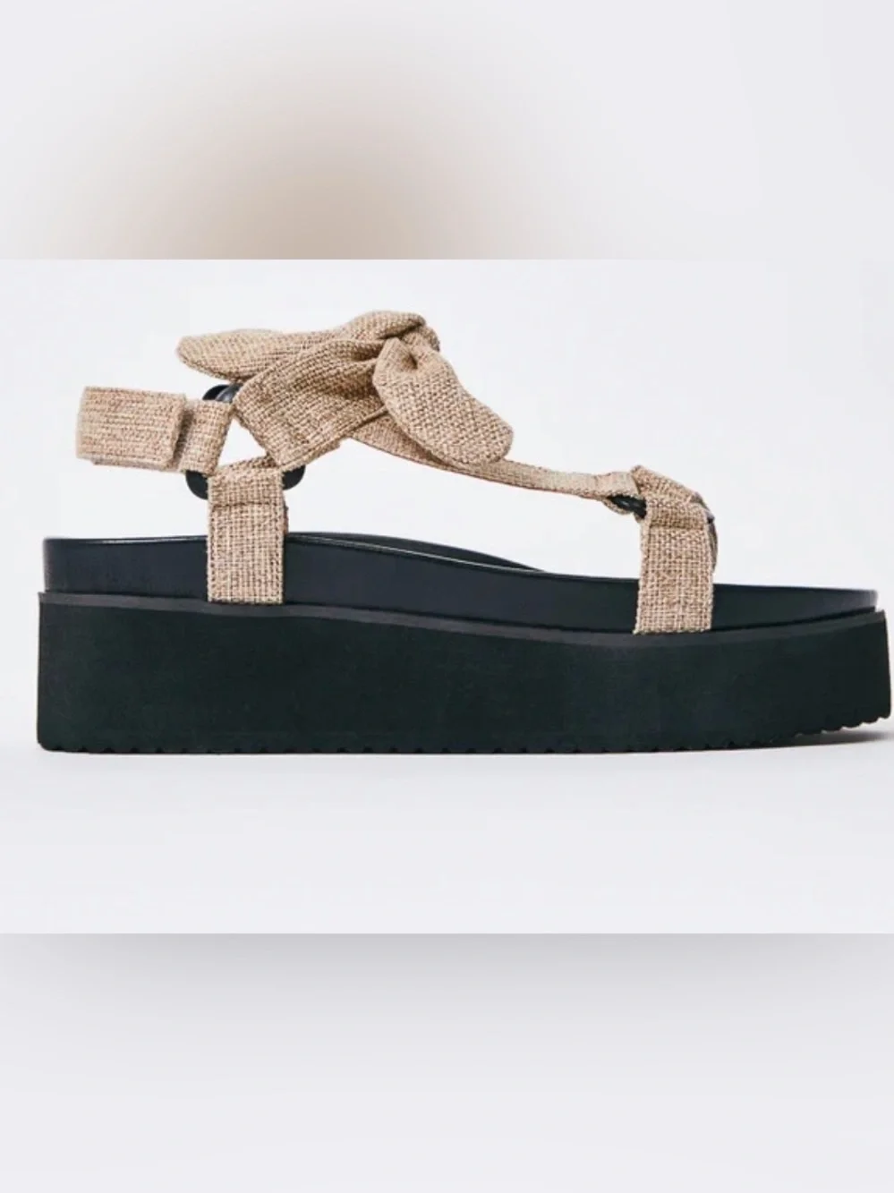 Shoe Dazzle Beige Tie-Knot Platform Sandals